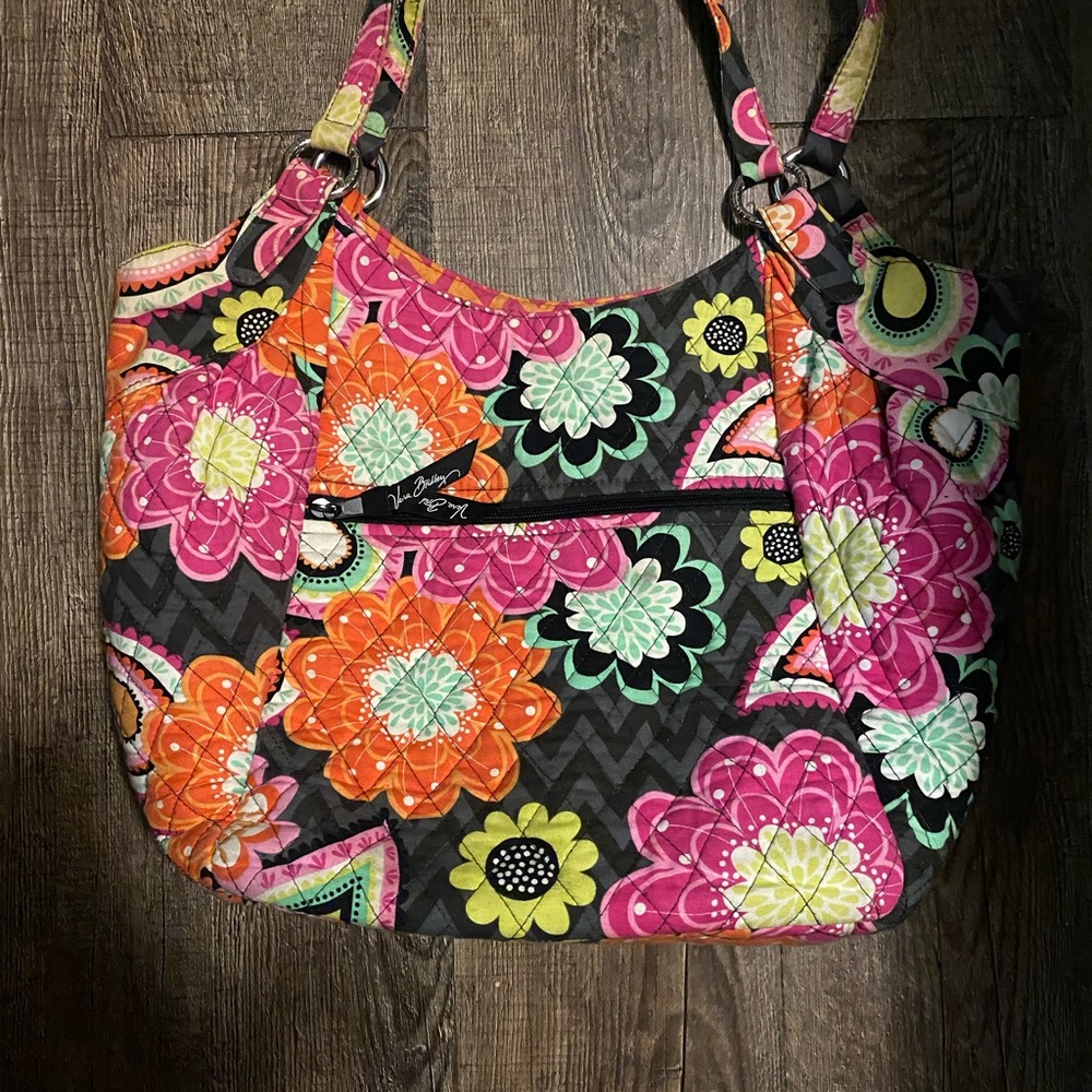 Vera Bradley Colorful Floral Shoulder Bag - Pink, Orange, Black